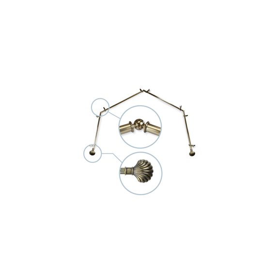Mediterranean Curtain Rods & Hardware Set - Telescoping Rods 20-72 Inch, Antique Brass Finials