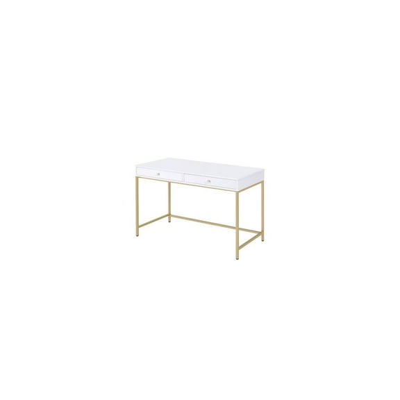 HomeStock Mediterranean Magic Desk, White High Gloss & Gold