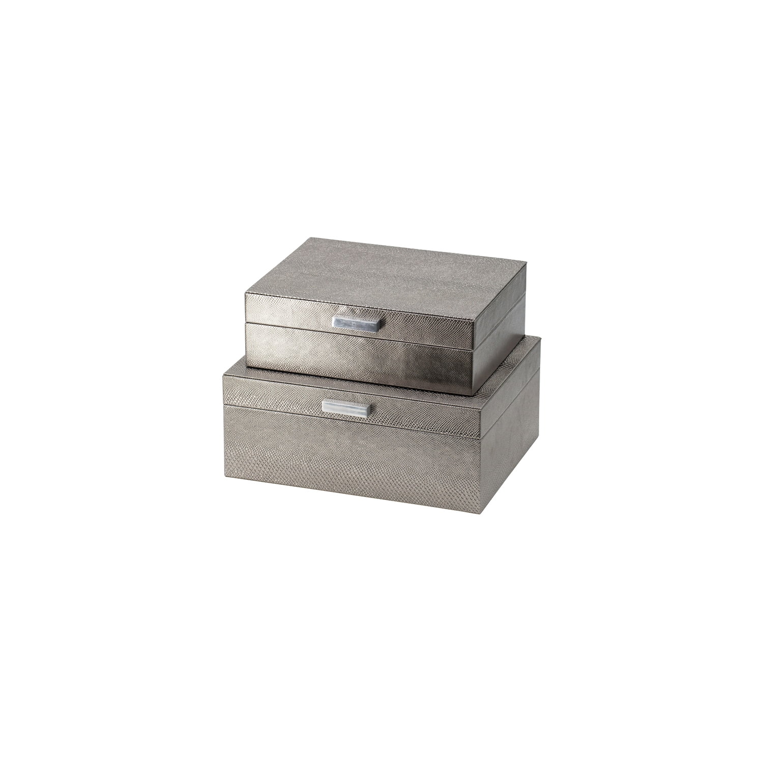 Silver Snake Print Rectangular Decorative Boxes with Metal Handles - Set of 2