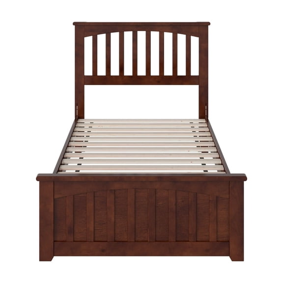 Solid Wood Platform Bed with Footboard - Walnut Finish - Twin Size