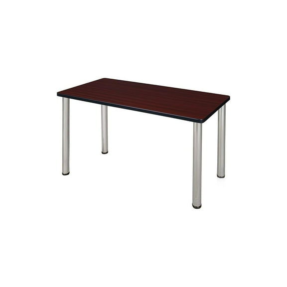 HomeStock Mediterranean Mastery 24" Training Table- Mahogany/ Chrome, Adjustable and Foldable Office Table with Wheels for Meeting Rooms and Classrooms