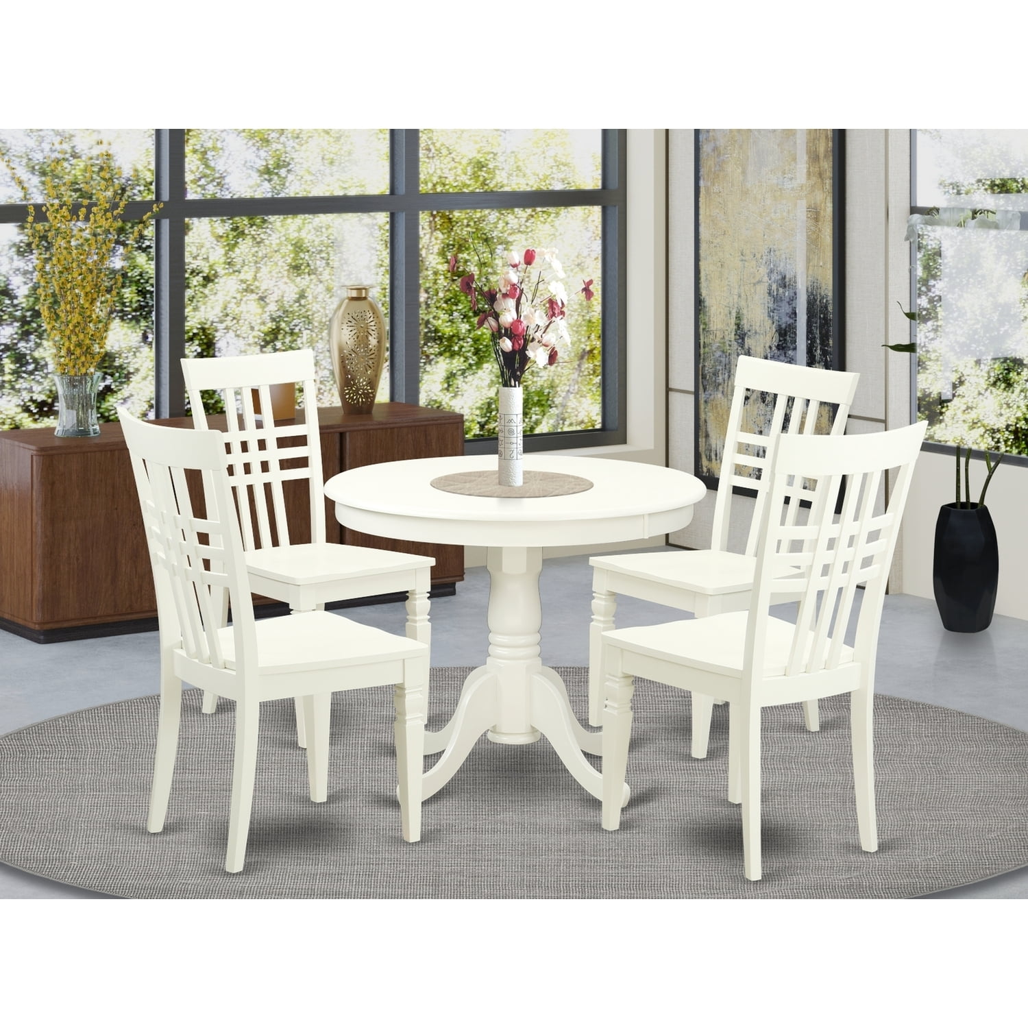 Round Kitchen Dining Set for 4 - 5 Piece Table & Chair Set - Linen ...