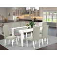 thumbnail image 1 of Rectangular Dinette Table Set 7Pc - 42/60" Table w/ Leaf & 6 Parsons Chairs - Linen White Legs, 1 of 5
