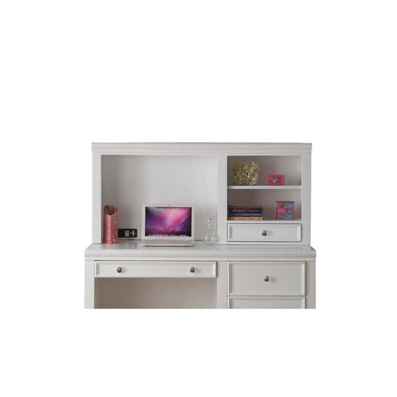 HomeStock Mediterranean Mastery Computer Hutch - Stylish White Hutch with 1 Drawer and 2 Open Compartments, Ideal for Organizing Your Home Office
