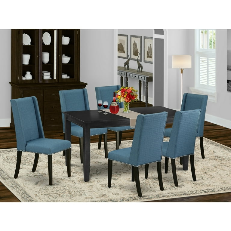 HomeStock Mediterranean Mastery Furniture Dufl7 Blk 21 7 Piece Kitchen Dining Table Set 6 Parson Dining Chairs And Small Dining Table Hardwood Structure High Back Black Finish Walmart