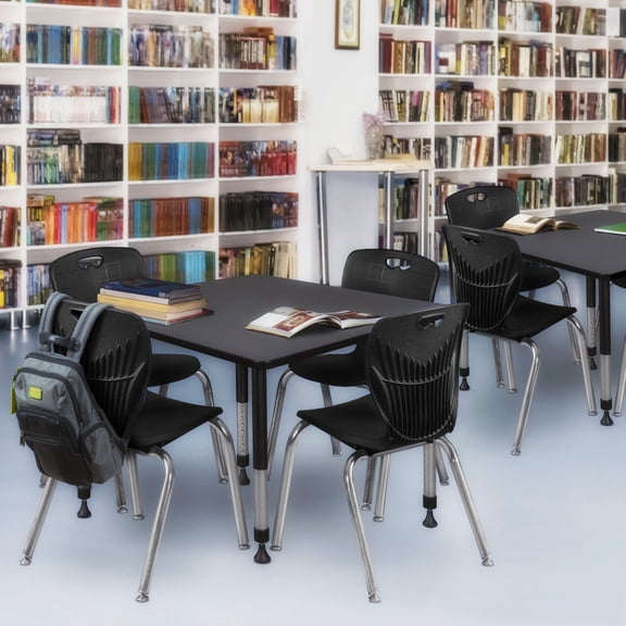HomeStock Mediterranean Mastery Square Height Adjustable Classroom Table in Grey Classic Grey Square Table with Height Adjustment for Flexible Classroom Activities