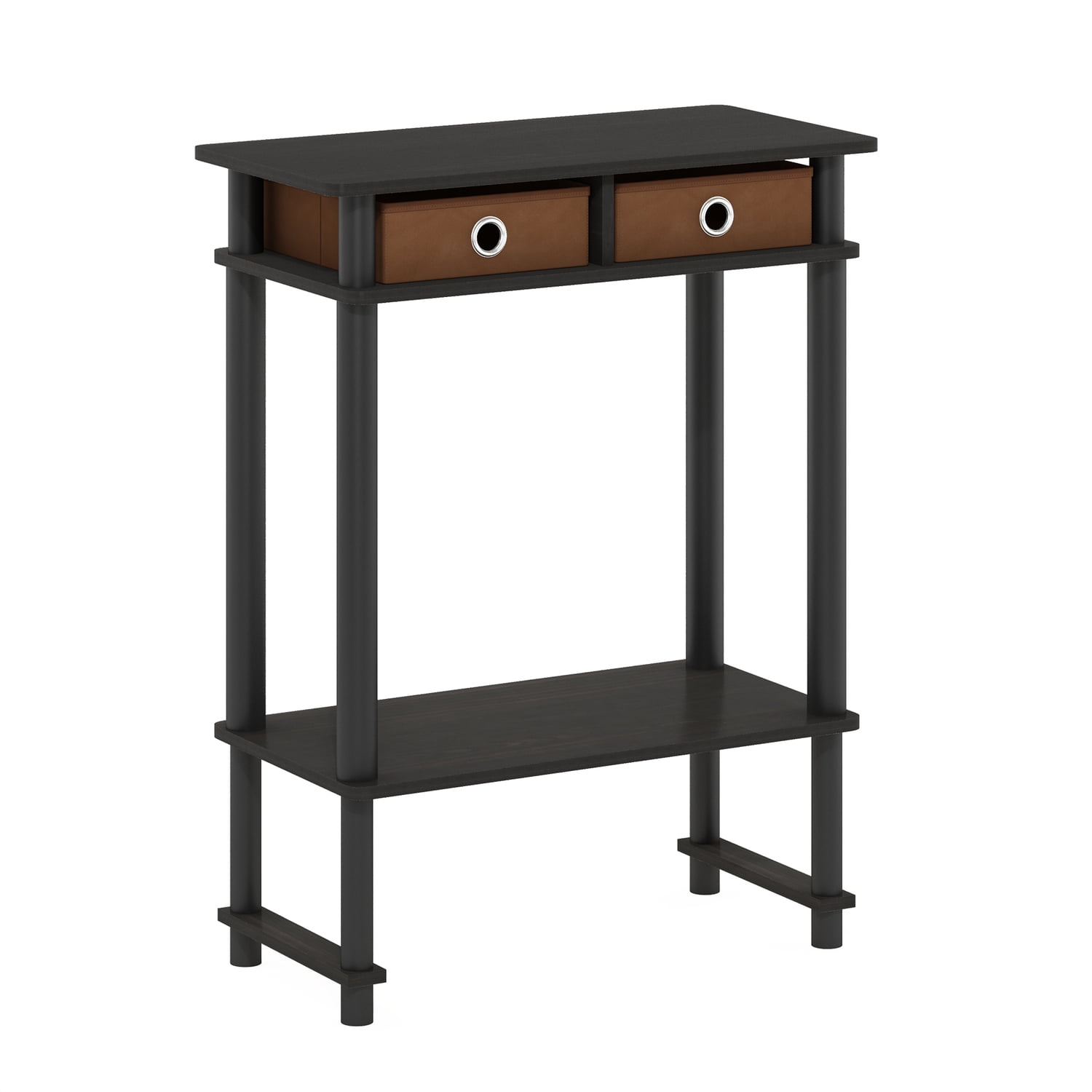 Espresso and Brown Tall-Wide Console Table with Bin Drawers