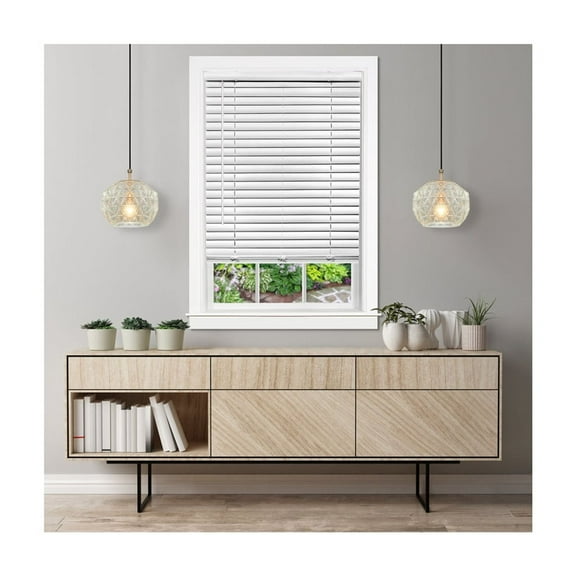 HomeStock Mediterranean Mingle 2" Vinyl Blind 32x64 White, Cordless with Light Filtering Slats, Metal Headrail with Removable Valance, Easy Installation