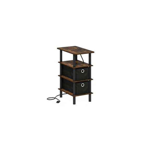 HomeStock Mediterranean Mingle 4-Tier Side Table, End Table, Nightstand with Bin Drawers, USB and Type-C Charging Port