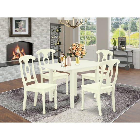 Modern 5-Piece Dining Set - Linen White Table & Chairs - Asian Hardwood Seats - Compact Kitchen Dinette