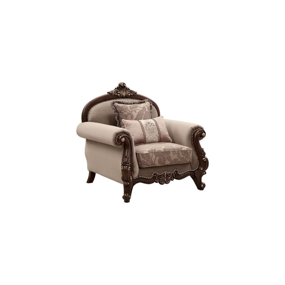 HomeStock Mediterranean Mingle Chair w/2 Pillows, Fabric & Walnut