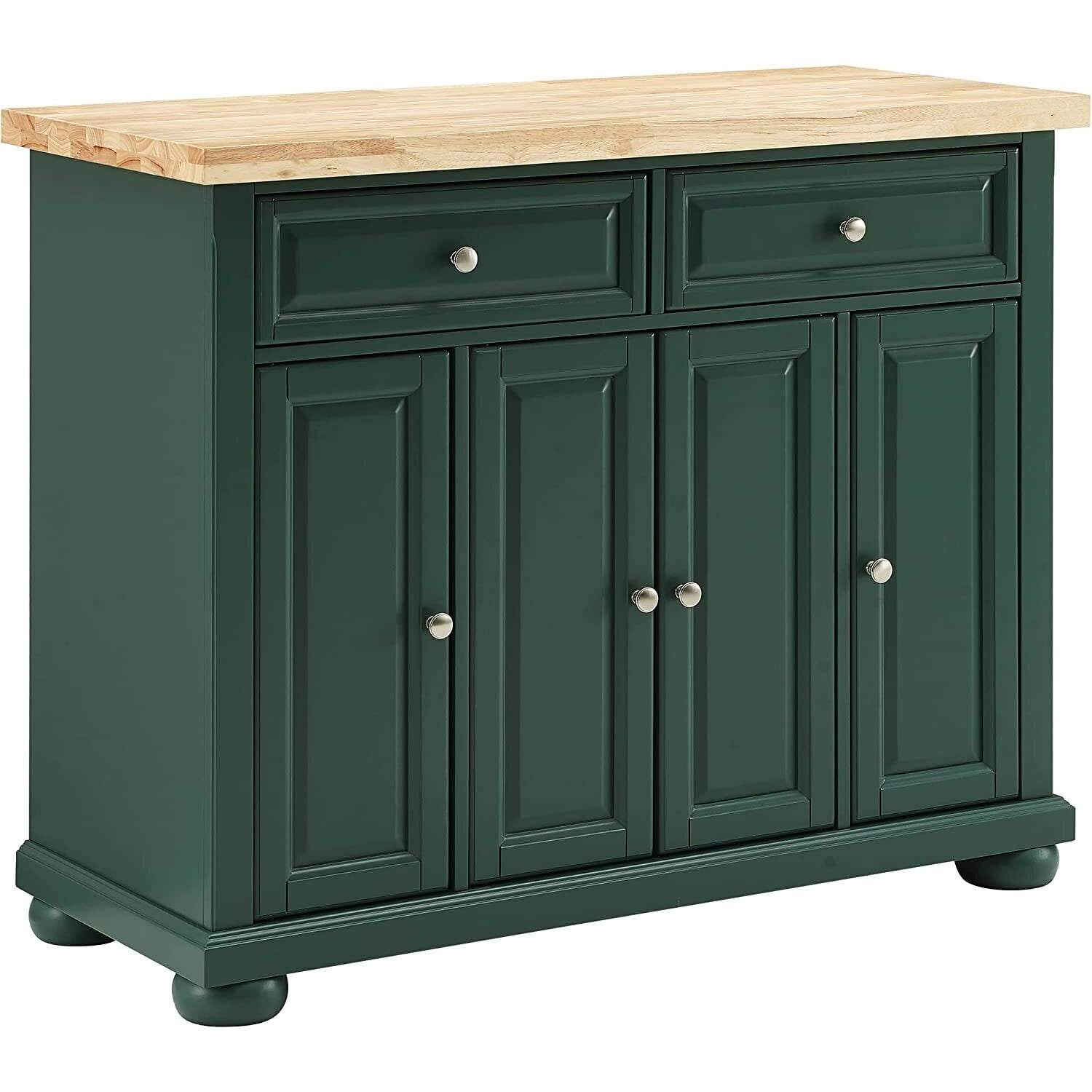 Emerald Green Birch Wood Kitchen Island Cart with Storage