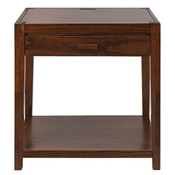 Nightstand with USB Charging Port, Modern Bedside Table, 24" Wide, Warm Brown Finish, Storage Drawer