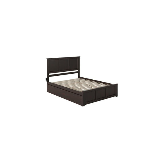 Platform Bed with Footboard & Twin XL Trundle - Espresso Solid Wood