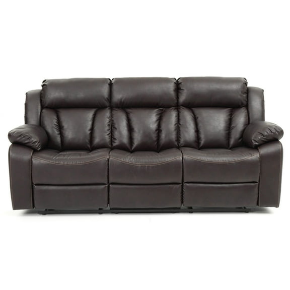 Flared Arm Faux Leather Reclining Sofa - Dark Brown, Channel Tufted, 37"H x 85"W
