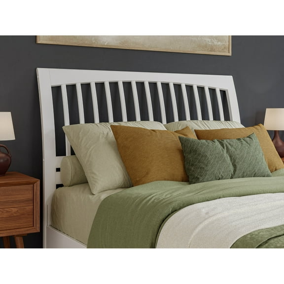 Solid Wood Slat Headboard - Sleigh Design, White Finish - Bedroom Headboard for Metal Frames
