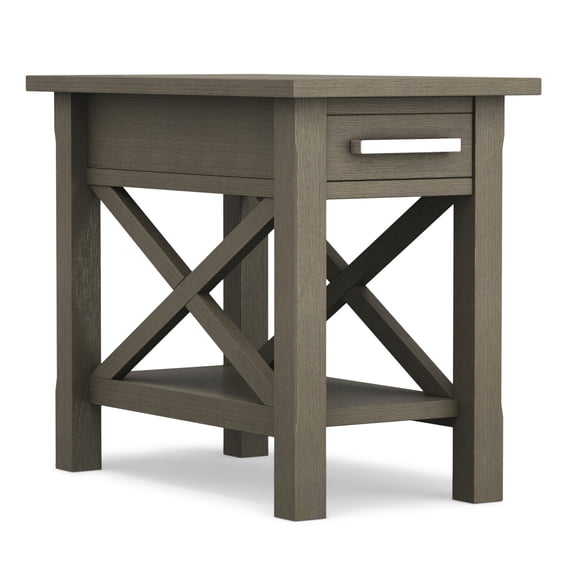 HomeStock Mediterranean Mingle Solid Wood End Table with Lower Shelf, Square Side Accent Table for Living Room or Bedroom