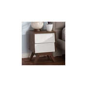 HomeStock Mediterranean Mingle Walnut Brown 2-Drawer Nightstand - 21.5"H x 15.75"W x 13.78"D, Mid-Century Modern, Spacious Storage, Assembly Required