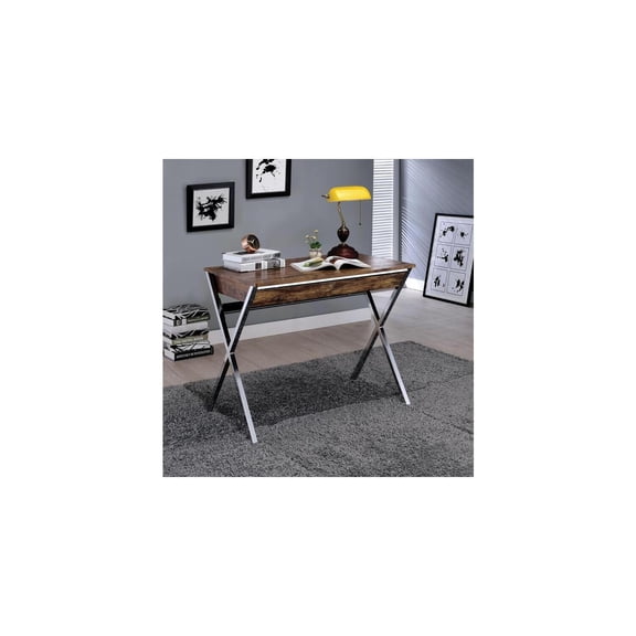 HomeStock Mid-Century Marvel Desk, Weathered Oak & Chrome