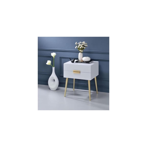 HomeStock Mid-Century Marvel End Table, White & Gold