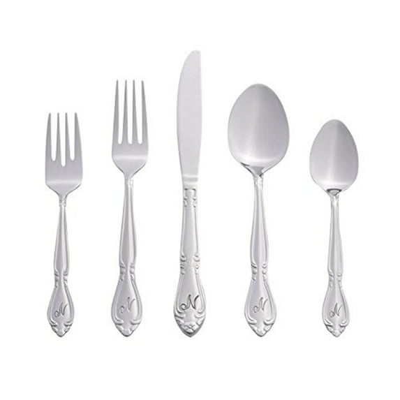 Elegant Monogrammed Flatware Set - 46 Piece Stainless Steel Rose Pattern - Stylish Tableware