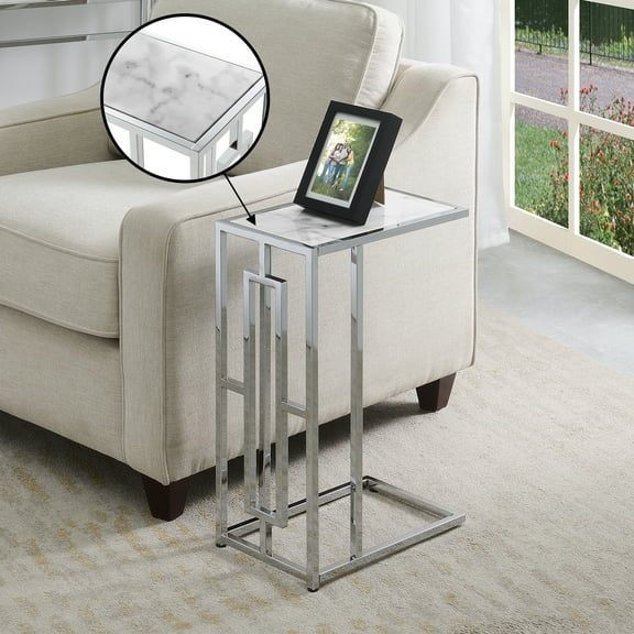 HomeStock Mid-Century Marvel Square Chrome Faux Marble C End Table