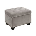 thumbnail image 1 of Homestock Mid-Century Marvel Storage Ottoman, Button Tufted Hinged Lid With Nailhead Trim, Faux Linen Upholstery, Solid Wood Turned Feet, 24" W X 18" D X 18" H, 1 of 8