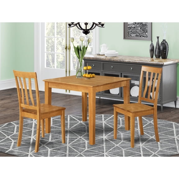 Mid-Century Table and Chairs Set - 3-Piece Dining Set - Oak Finish - 36" Square Table