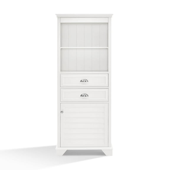 Tall Storage Cabinet - 60 Inch Rectangular White Louvered Door Cabinet with Shelves & Drawers