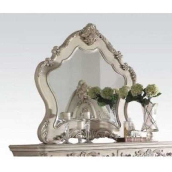 HomeStock Southwestern Style White Mirror with Beveled Glass & Intricate Floral Design, Dimensions: 46 H x 48 W, Crafted from Wood Veneer (Oak/Walnut/Burl)