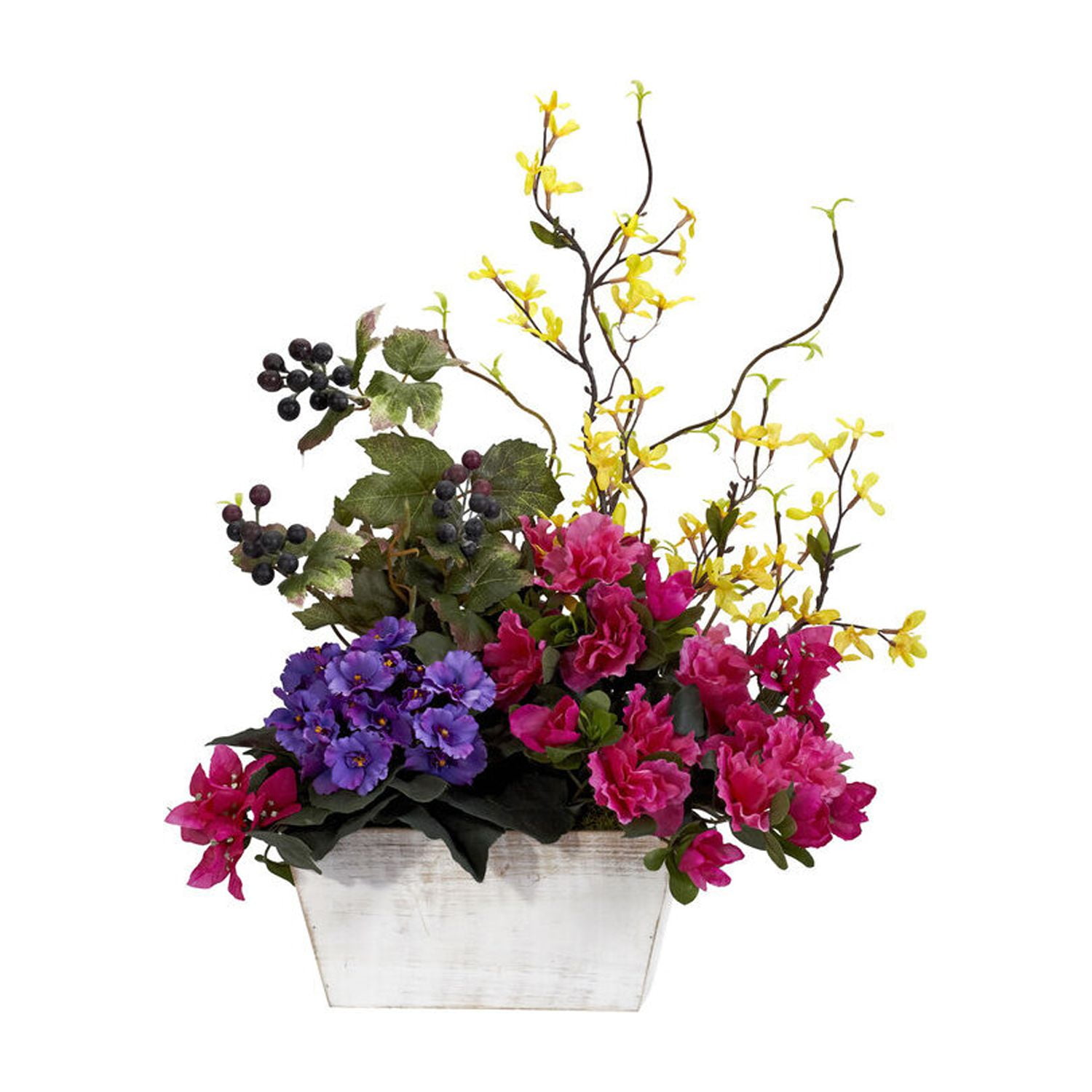 Vibrant Mixed Floral Arrangement in White Wash Planter