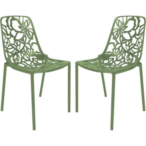 Stackable Dining Chairs - Aluminum Outdoor Patio Chairs - Floral Design - Indoor Kitchen Accent Set of 2