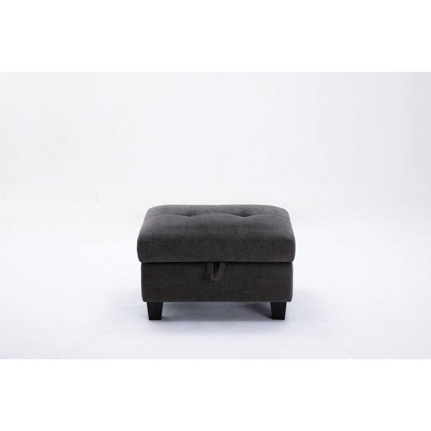 Dark Gray Fabric Upholstered Storage Ottoman