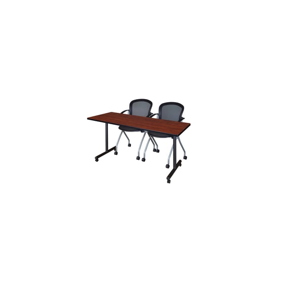 HomeStock Modern Marvel 24" Mobile Training Table in Cherry Finish with 2 Cadence Chairs in Black Designed for Productive Offices and Team Environments