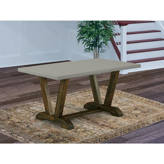 Modern Dining Table - 36x60" V-Style Table, Cement Top, Distressed Wood Legs, Stylish Dining Room Furniture