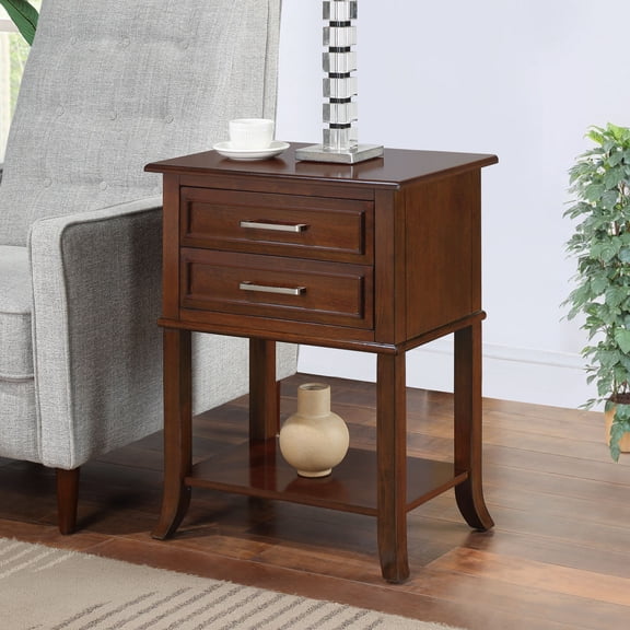 HomeStock Modern Minimalism 2 Drawer End Table with Shelf - Sleek Design with Spacious Shelving & Beveled Tabletop for Transitional Spaces