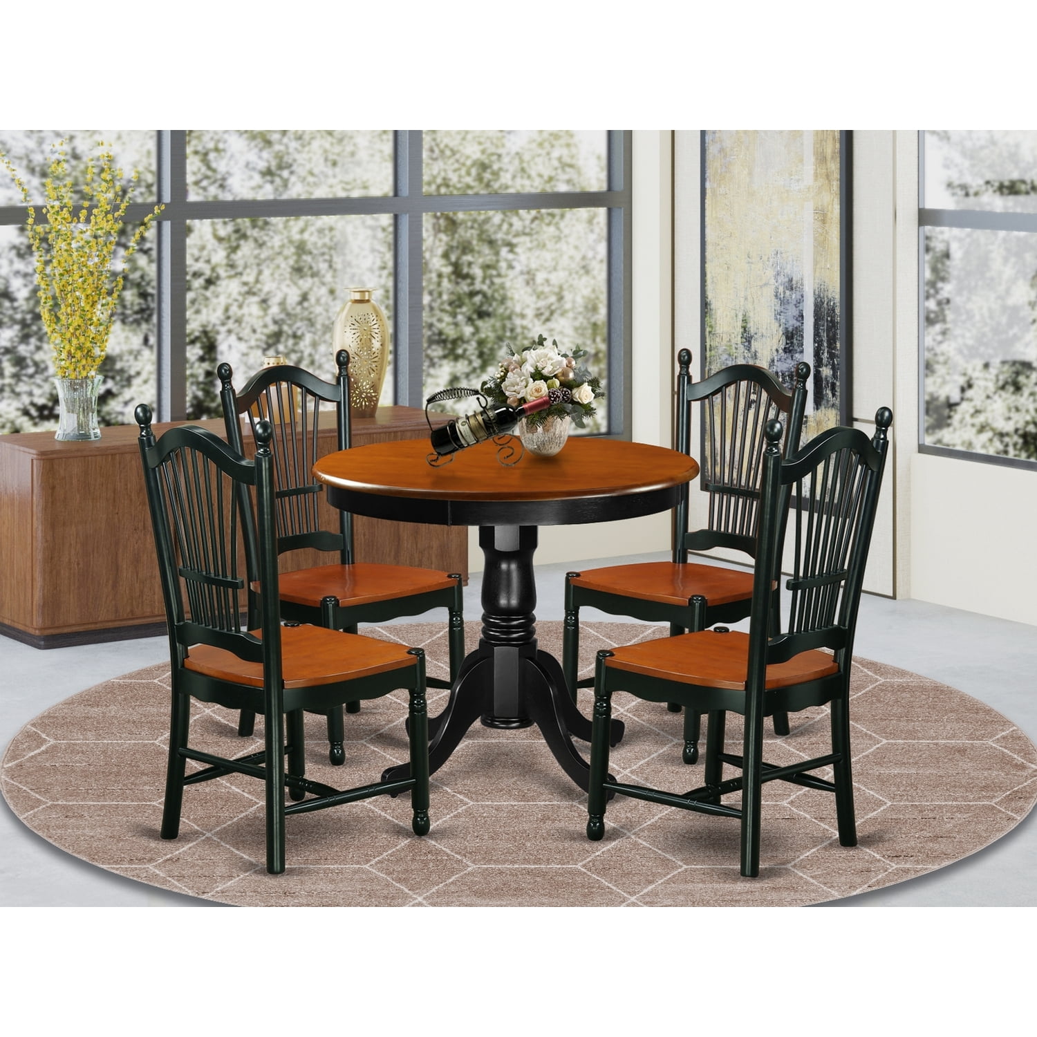 Modern 5-Piece Dining Set - Kitchen Table & 4 Chairs - Black Cherry ...