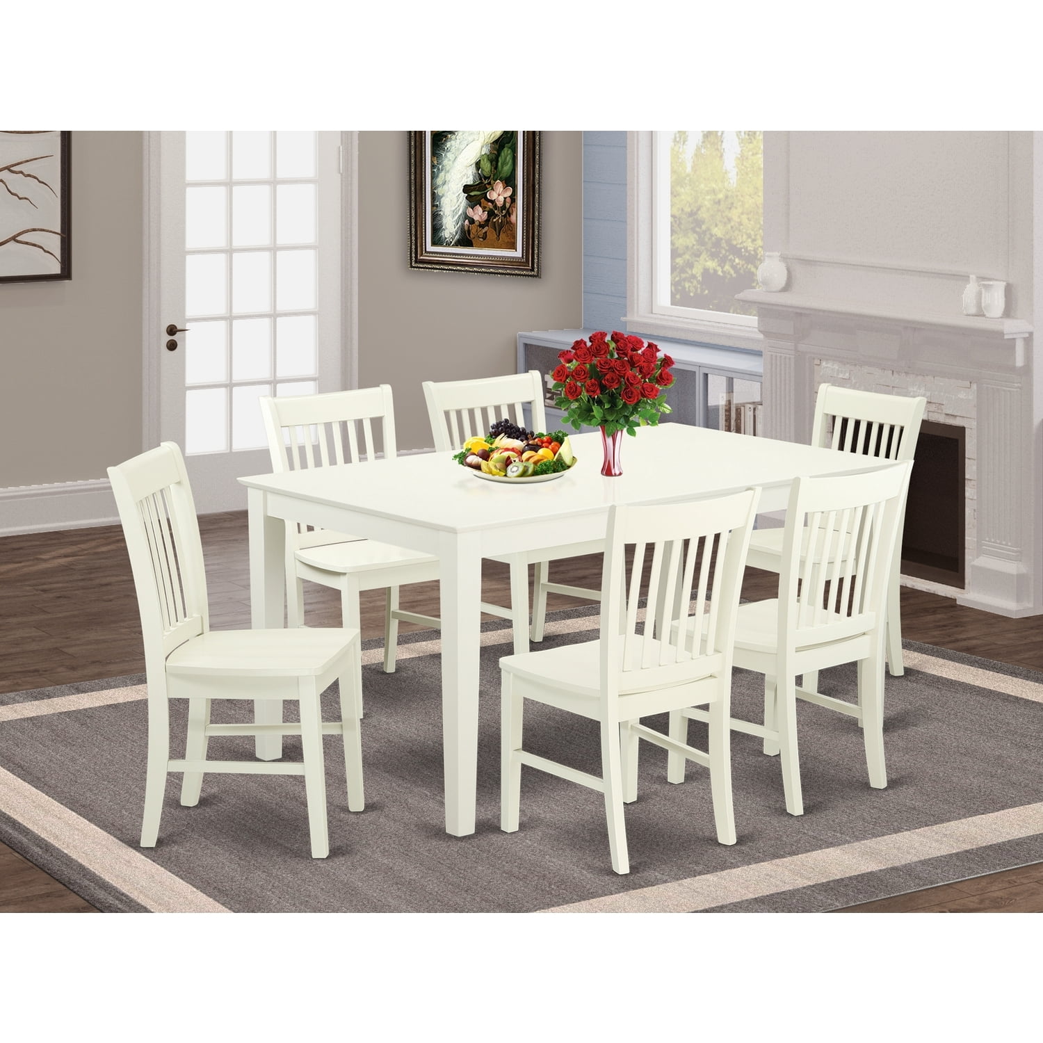 HomeStock Modern Minimalism 7 Piece Dining Table Set- Solid Top Dining ...