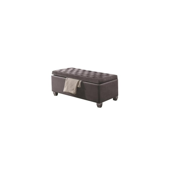 HomeStock Modern Minimalism 45"x16"x19" Armless Gray Velvet Storage Bench - Button Tufted Upholstered Seat, Wood Frame, and Foam Padding with Eucalyptus Wood Legs