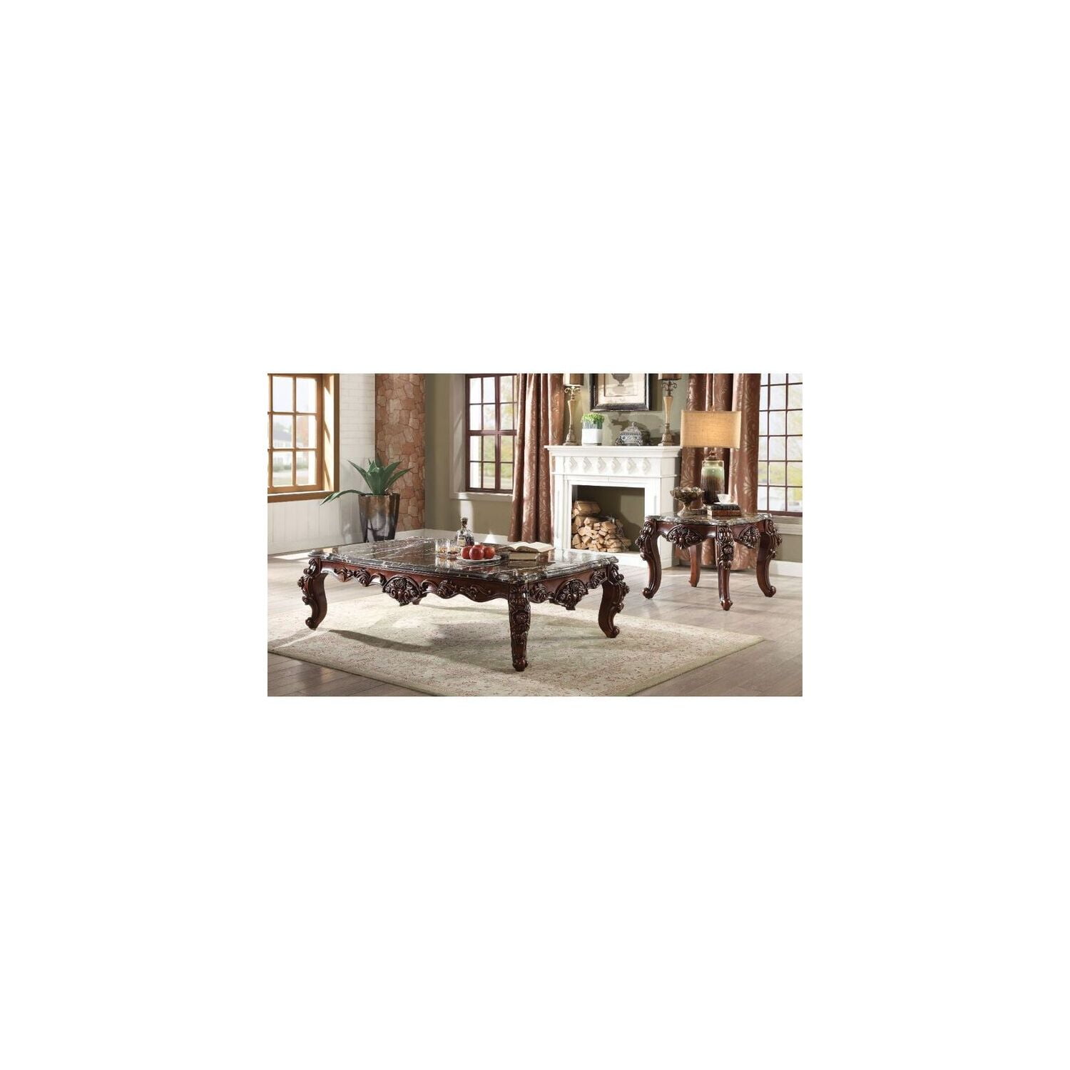 Versailles Rectangular Walnut and Marble Coffee Table with Storage