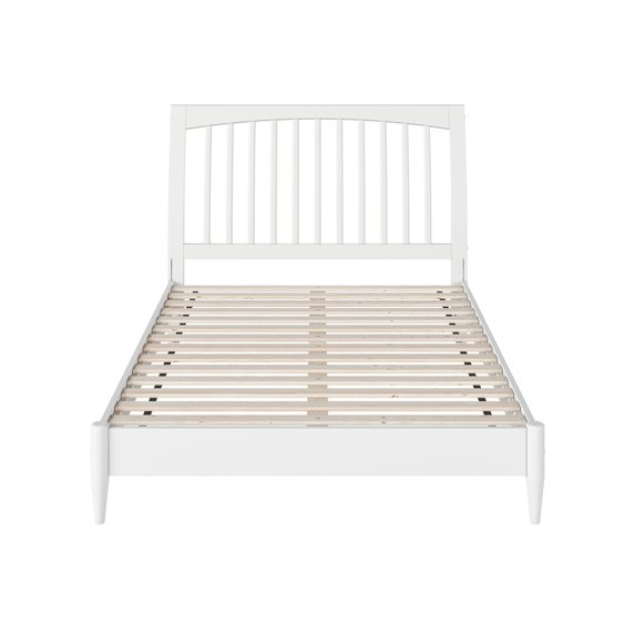 Modern Platform Bed - Solid Wood Sleigh Bed with USB Charging - Low Profile Bed Frame for Bedroom - White Finish