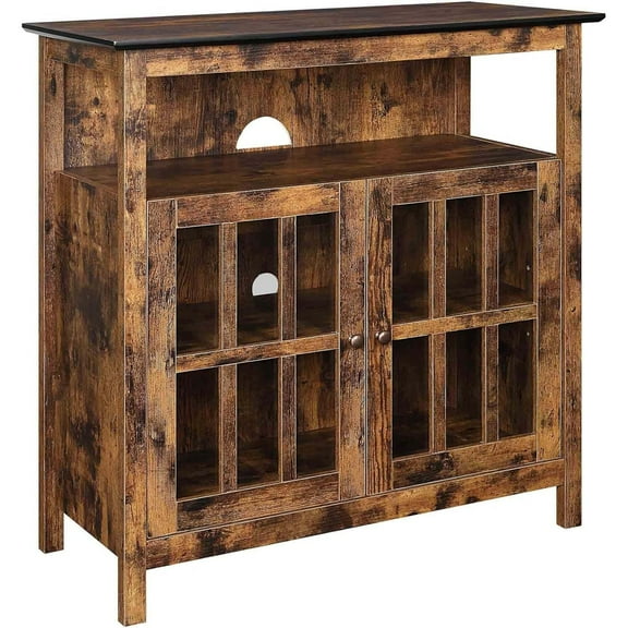 HomeStock Contemporary Cool TV Stand with Storage Cabinets, Shelved Storage Behind Glass Doors, 36"D x 15.5"W x 35.5"H, Smart Cable Management for a Tidy Entertainment Area-Color:Barnwood,Size:40 inch