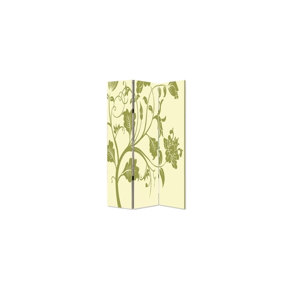 HomeStock Modern Minimalism Panel Room Divider with Stems and Flower Pattern Cream and Green 48" x 2" x 72" Floral Print with Wooden and Canvas Frame