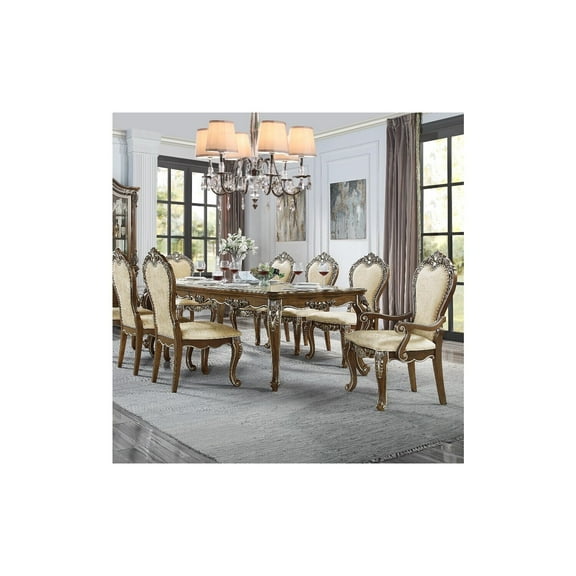 Modern Fabric Side Chairs - Set of 2 - Nailhead Trim - Antique Oak Finish - 24" Wide