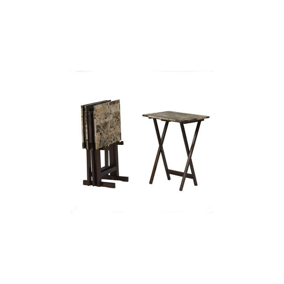 Homestock Modern Minimalism Tray Table Set Sleek And Versatile Faux Marble Tabletop With Black Metal Legs, Ideal For Living Rooms And Compact Spaces, 40L X 48W X 67H Centimeters