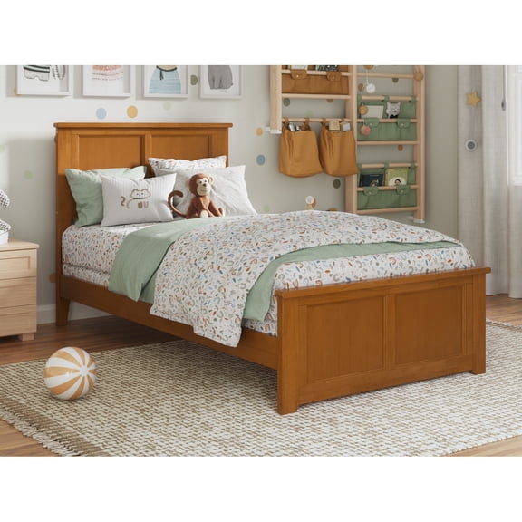 Modern Minimalism Twin Bed Frame with Footboard - Solid Wood Foundation, Light Toffee Finish