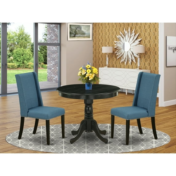 Round Dinette Set - 3 Piece Kitchen Table & Chair Set - Modern Dining Room Table with Fabric Upholstered Chairs