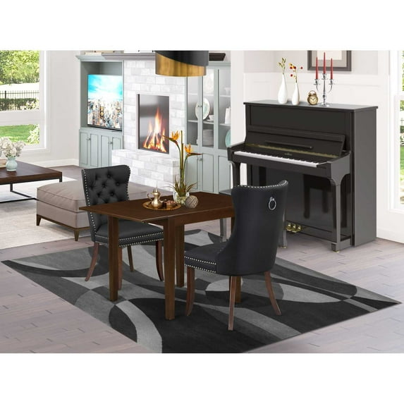 Modern Motifs 5 Piece Dining Set Includes a Rectangle Dining Table with Dropleaf and Tufted Upholstered Chairs, Mahogany Finish Table, Compact Dining Table Set