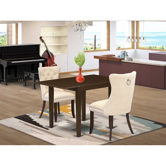 HomeStock Modern Motifs 5 Piece Dining Set Includes a Rectangle Dining Table with Dropleaf and Tufted Upholstered Chairs, Mahogany Finish Table, Compact Dining Table Set-Color:Light Beige,Size:3 Piece