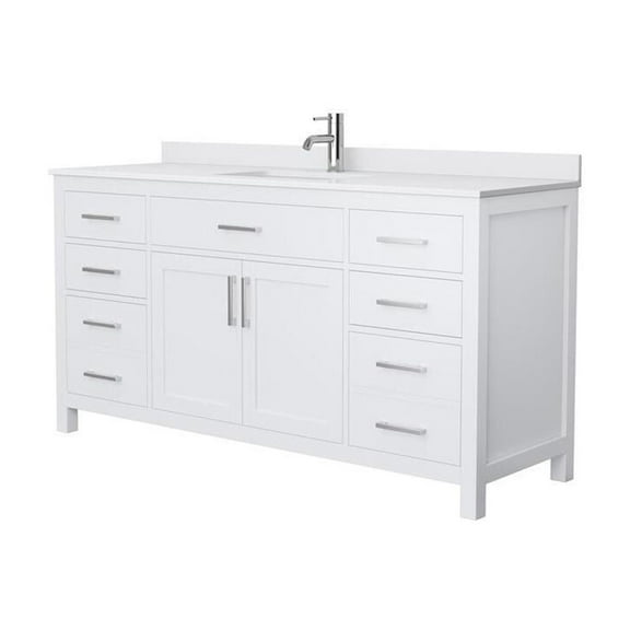 66" White Bathroom Vanity - Cultured Marble Top & Undermount Sink - No Mirror